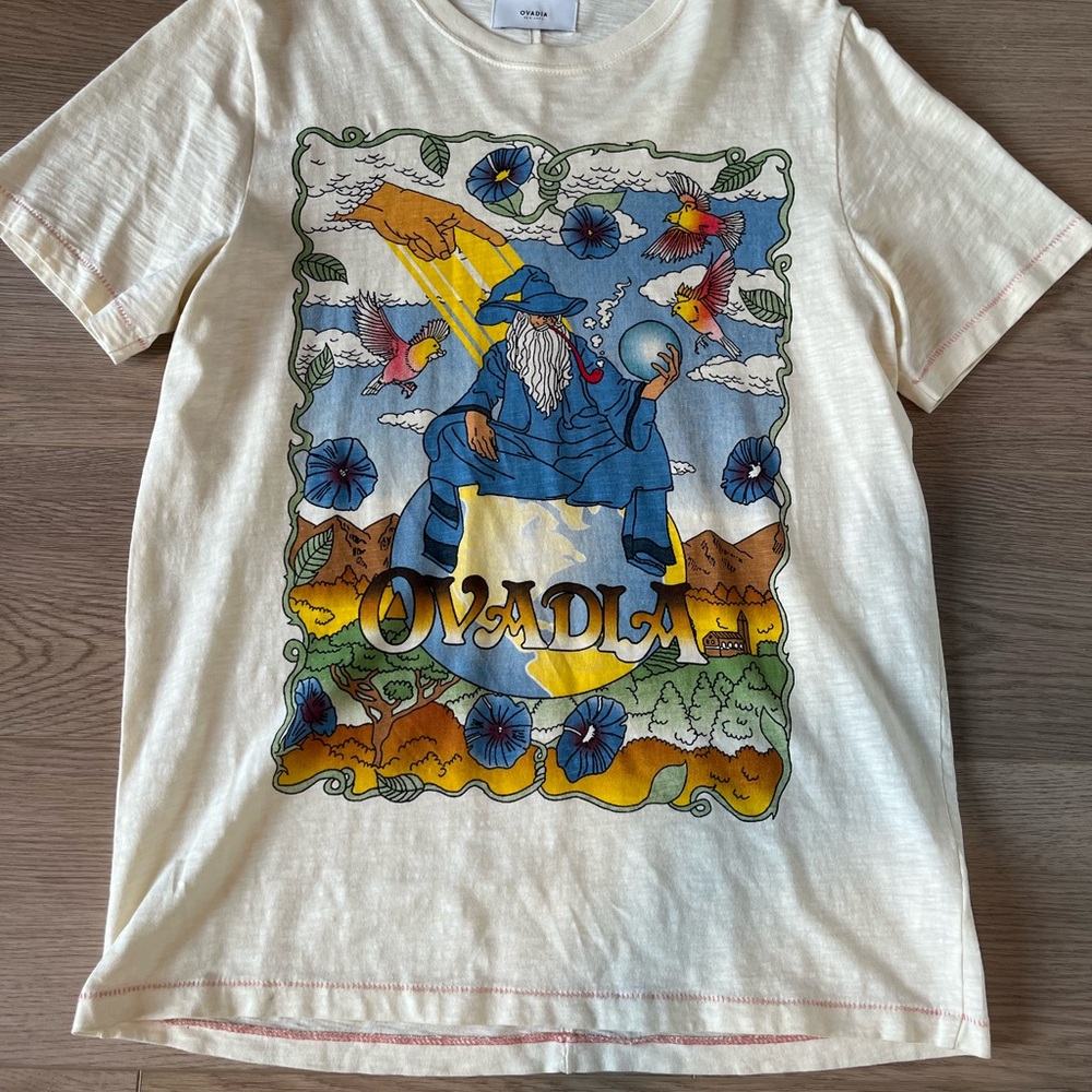 RUDE Cream Graphic Tee with Blue and Yellow Accents